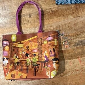 Harveys Vibrant Bar Scene Tote with Purple Handles